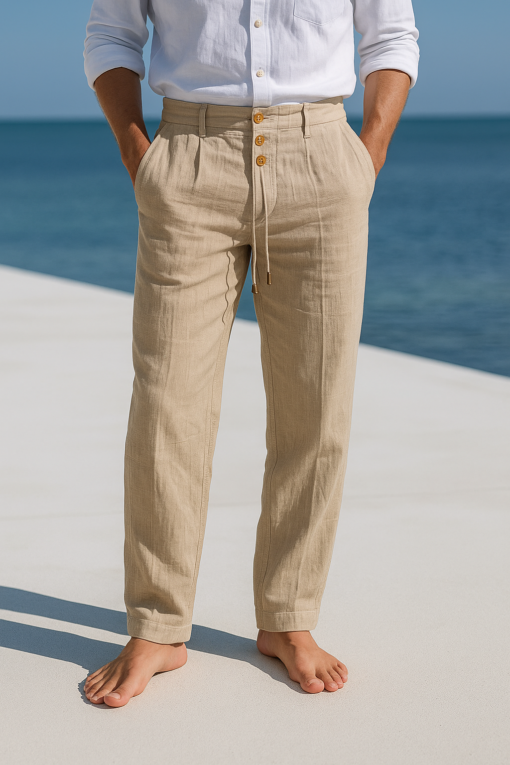 Pantaloni Uomo in Lino a Gamba Dritta, Freschi ed Estivi