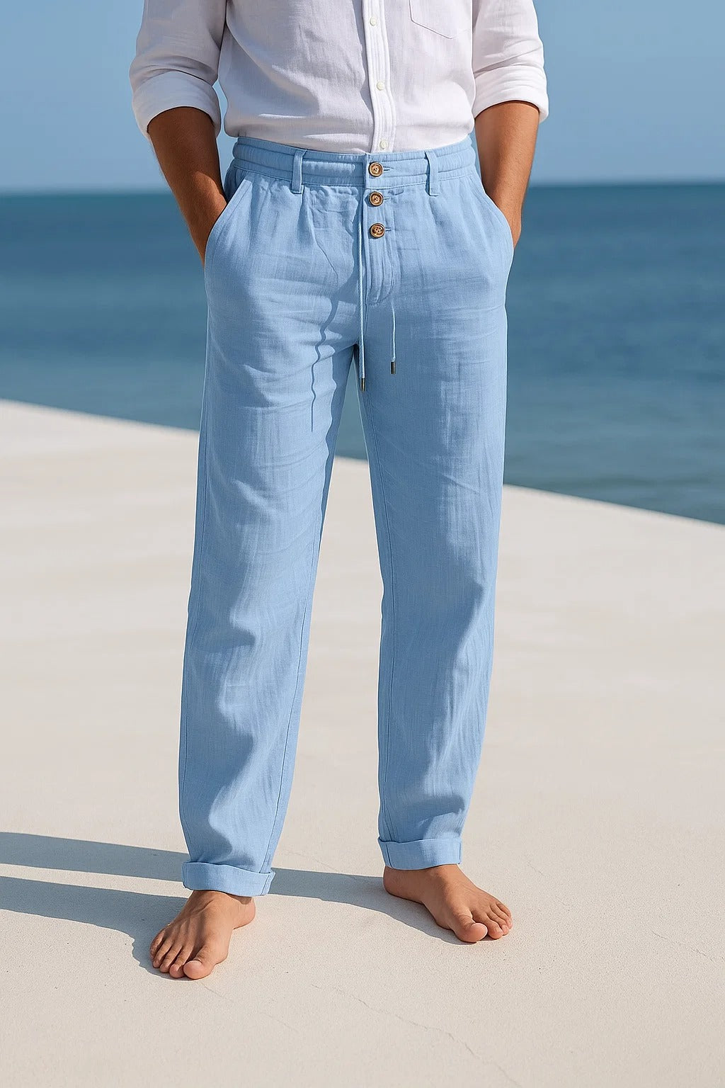 Pantaloni Uomo in Lino a Gamba Dritta, Freschi ed Estivi