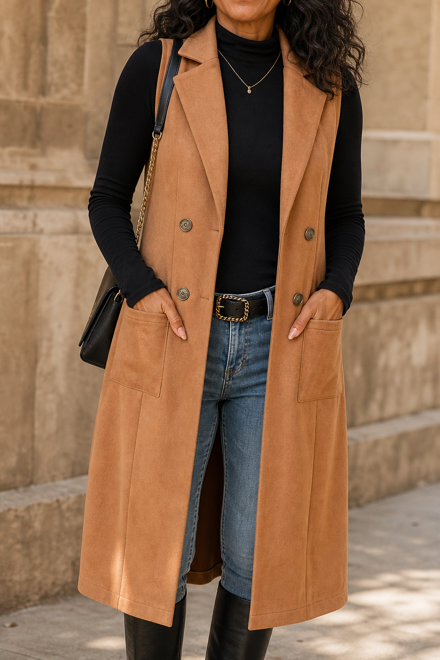 Gilet Lungo Donna Senza Maniche Aperto Davanti