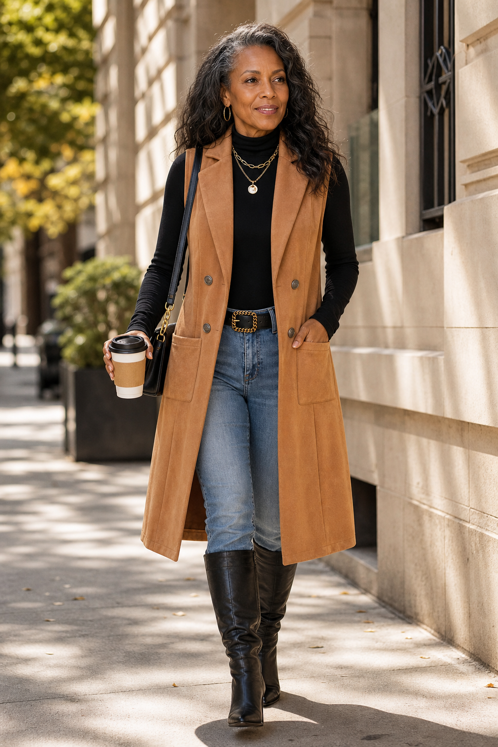 Gilet Lungo Donna Senza Maniche Aperto Davanti