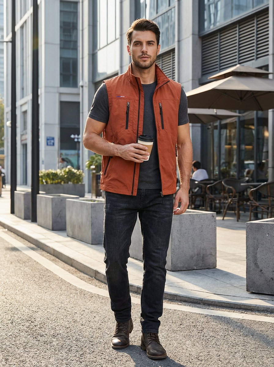 Gilet Slim Fit da Uomo – Con Zip e Tasche, Adatto per Primavera e Autunno
