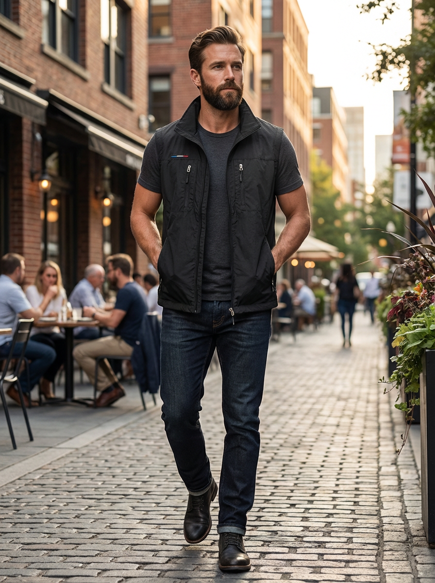 Gilet Slim Fit da Uomo – Con Zip e Tasche, Adatto per Primavera e Autunno