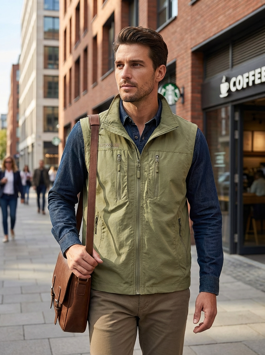 Gilet Slim Fit da Uomo – Con Zip e Tasche, Adatto per Primavera e Autunno