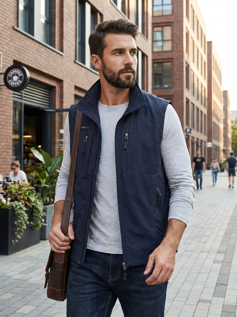 Gilet Slim Fit da Uomo – Con Zip e Tasche, Adatto per Primavera e Autunno