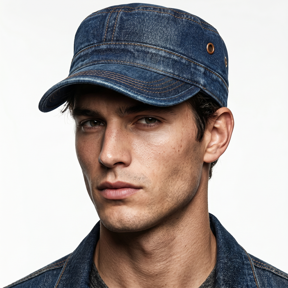 Cappello Cadetto in Denim Unisex con Visiera Rigida