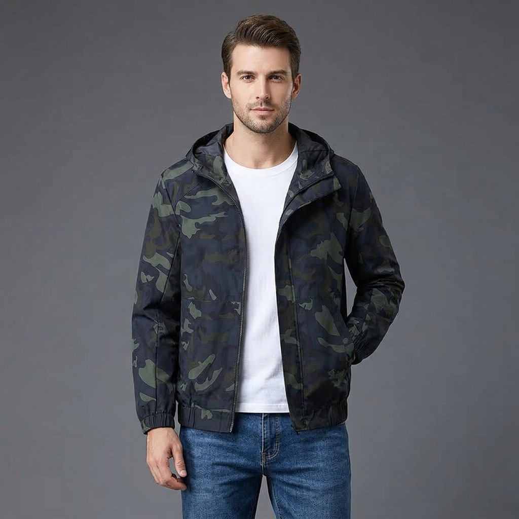 Giacca Uomo Impermeabile con Cappuccio e Zip Integrale