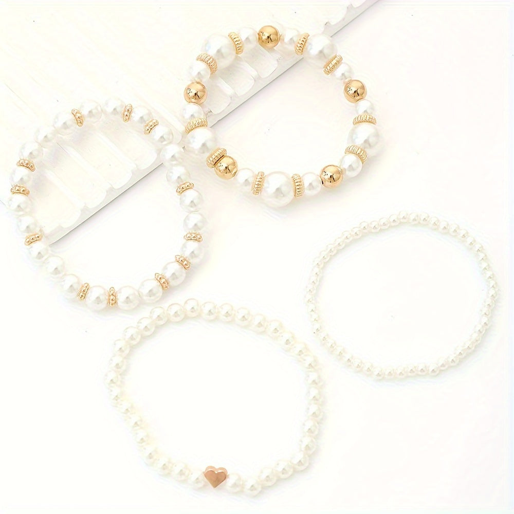 Set di 4 Bracciali da Donna – Con Perle Artificiali, Adatti per Diverse Occasioni