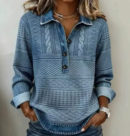 Felpa Oversized da Donna – Con Bottoni e Collo, Adatta per Uso Casual