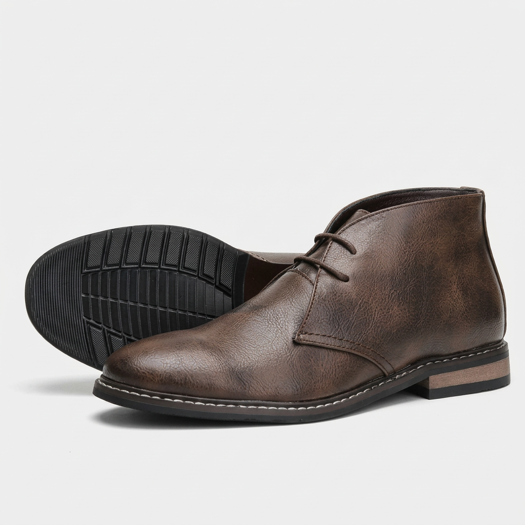 Stivaletti Chukka Uomo in Pelle Pieno Fiore con Lacci
