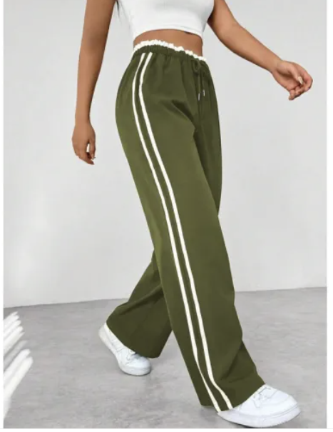 Pantaloni Jogger Donna Vita Alta a Righe Laterali - Tuta Sportiva Casual