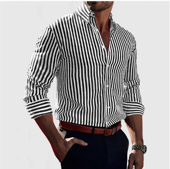 Camicia Slim Fit da Uomo – Classica a Righe, Adatta per Lavoro e Uso Quotidiano