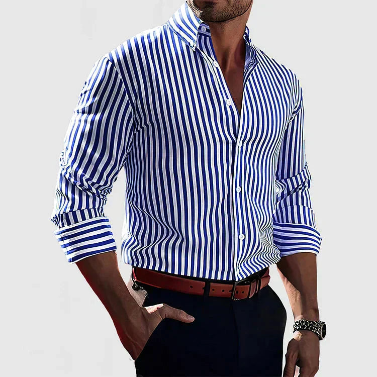 Camicia Slim Fit da Uomo – Classica a Righe, Adatta per Lavoro e Uso Quotidiano