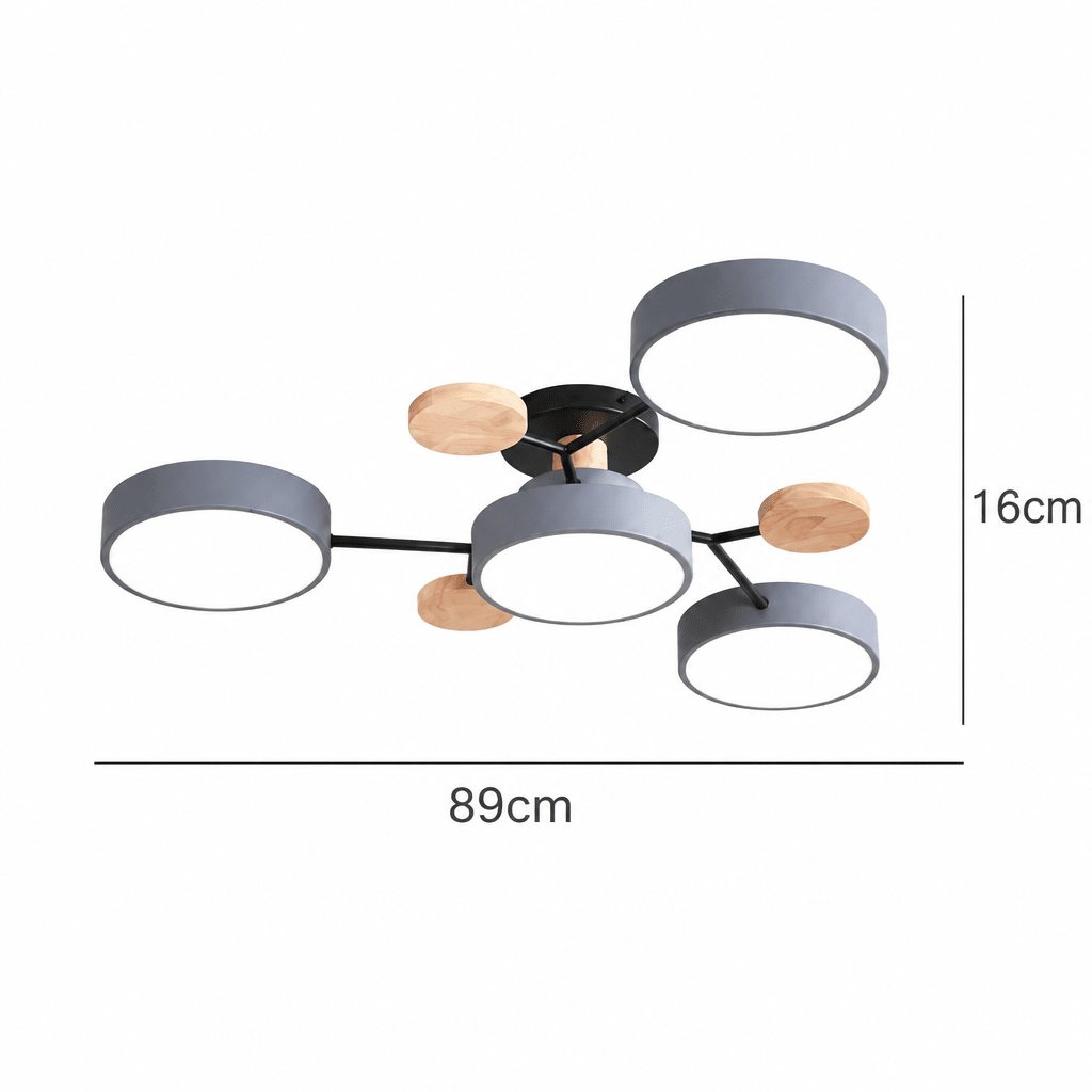 Lampada da Soffitto LED Rotonda Design Minimalista in Ferro e Legno