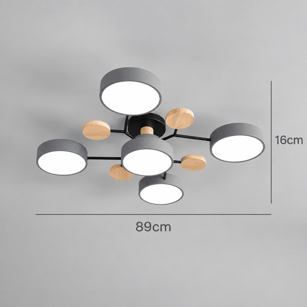 Lampada da Soffitto LED Rotonda Design Minimalista in Ferro e Legno