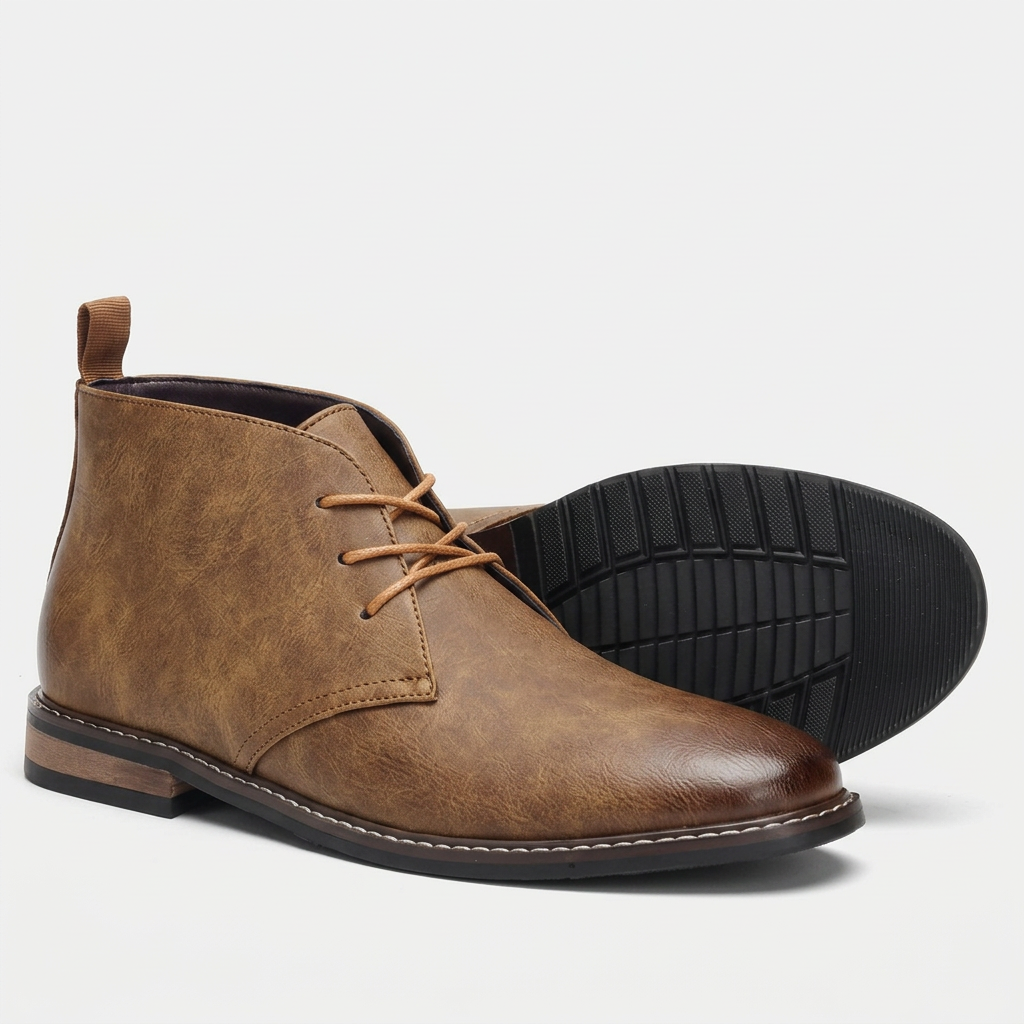Stivaletti Chukka Uomo in Pelle Pieno Fiore con Lacci