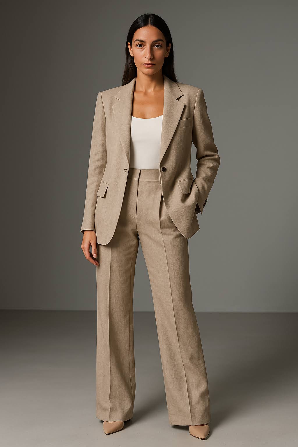 Completo Donna a Due Pezzi – Poliestere Leggero, Blazer Slim Fit con Pantaloni Ampi per Ufficio o Occasioni Formali