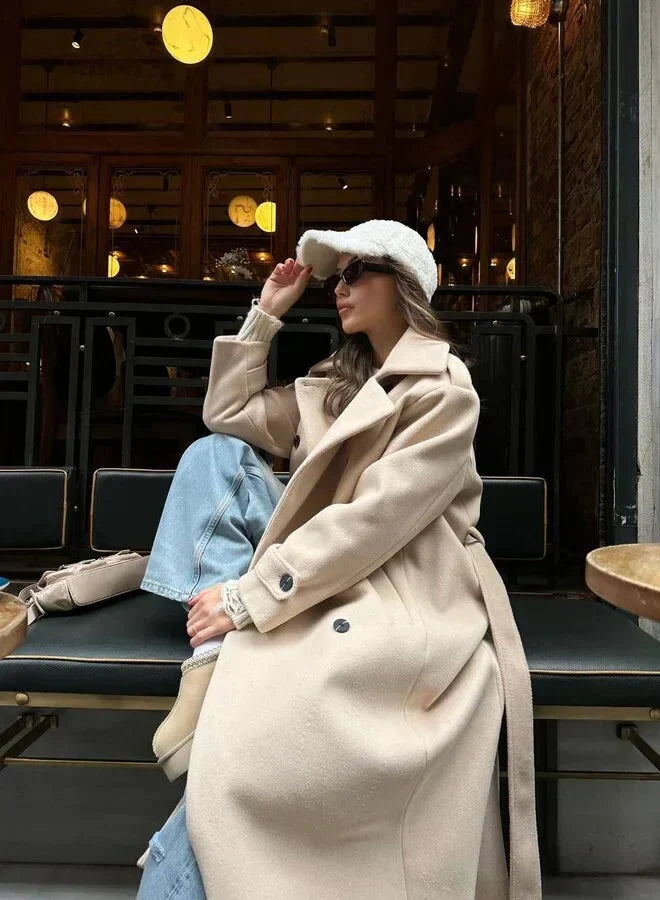 Cappotto Donna Lungo Doppiopetto con Revers a Lancia