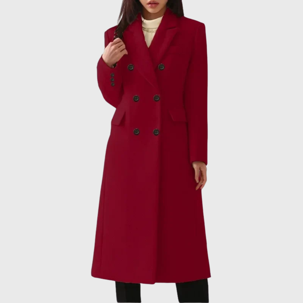 Cappotto Donna Lungo Doppiopetto con Revers e Tasche a Pattina