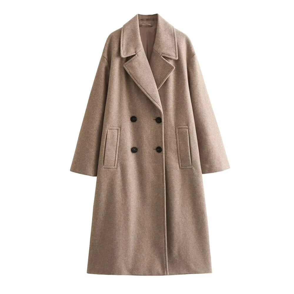 Cappotto Donna Lungo Doppiopetto con Revers a Lancia