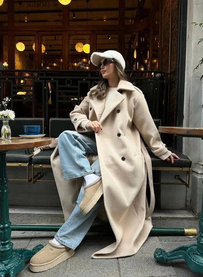 Cappotto Donna Lungo Doppiopetto con Revers a Lancia