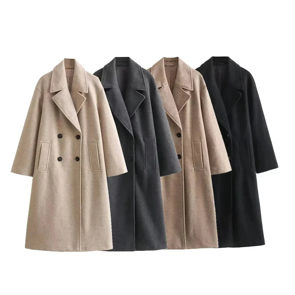 Cappotto Donna Lungo Doppiopetto con Revers a Lancia