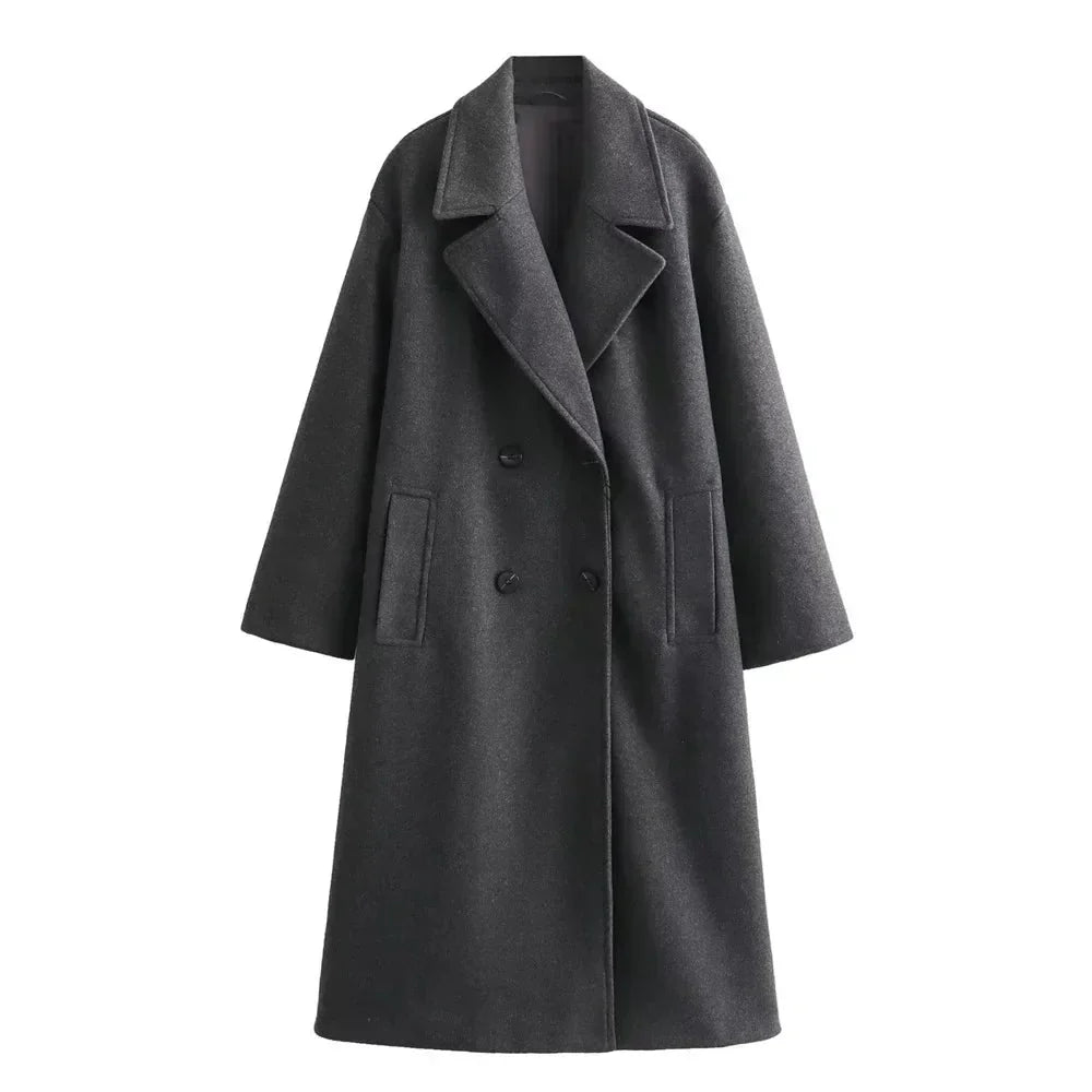 Cappotto Donna Lungo Doppiopetto con Revers a Lancia