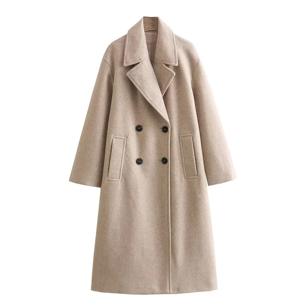 Cappotto Donna Lungo Doppiopetto con Revers a Lancia