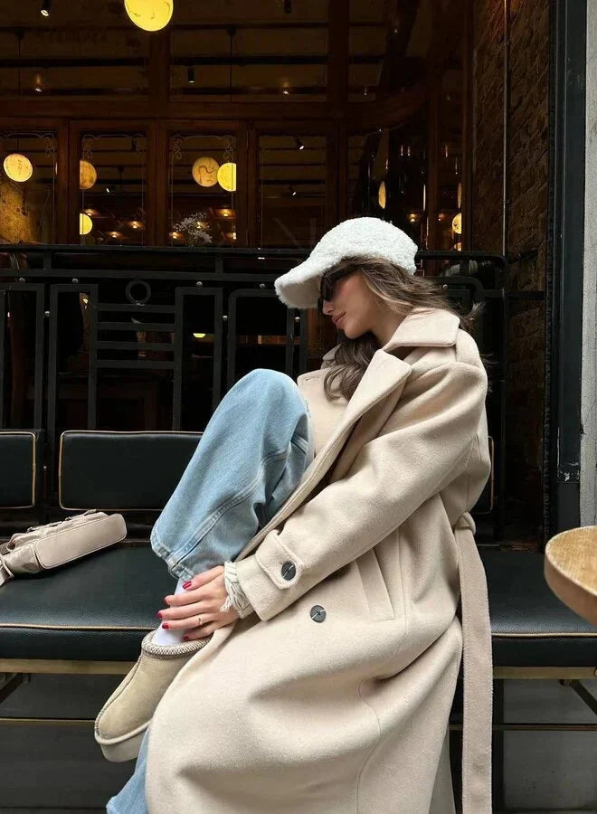 Cappotto Donna Lungo Doppiopetto con Revers a Lancia