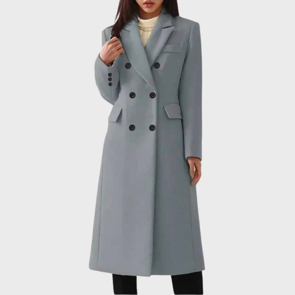 Cappotto Donna Lungo Doppiopetto con Revers e Tasche a Pattina