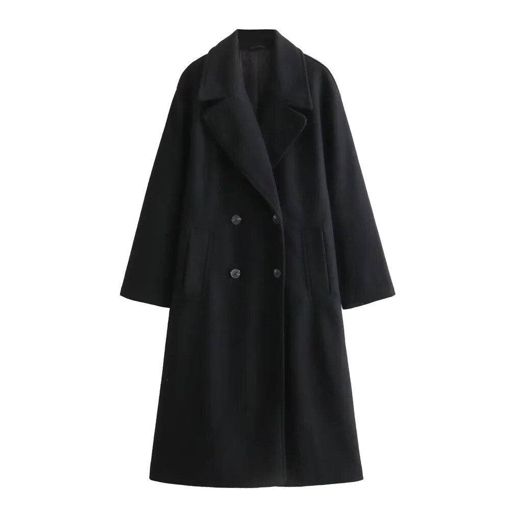 Cappotto Donna Lungo Doppiopetto con Revers a Lancia