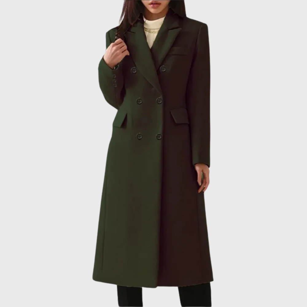 Cappotto Donna Lungo Doppiopetto con Revers e Tasche a Pattina