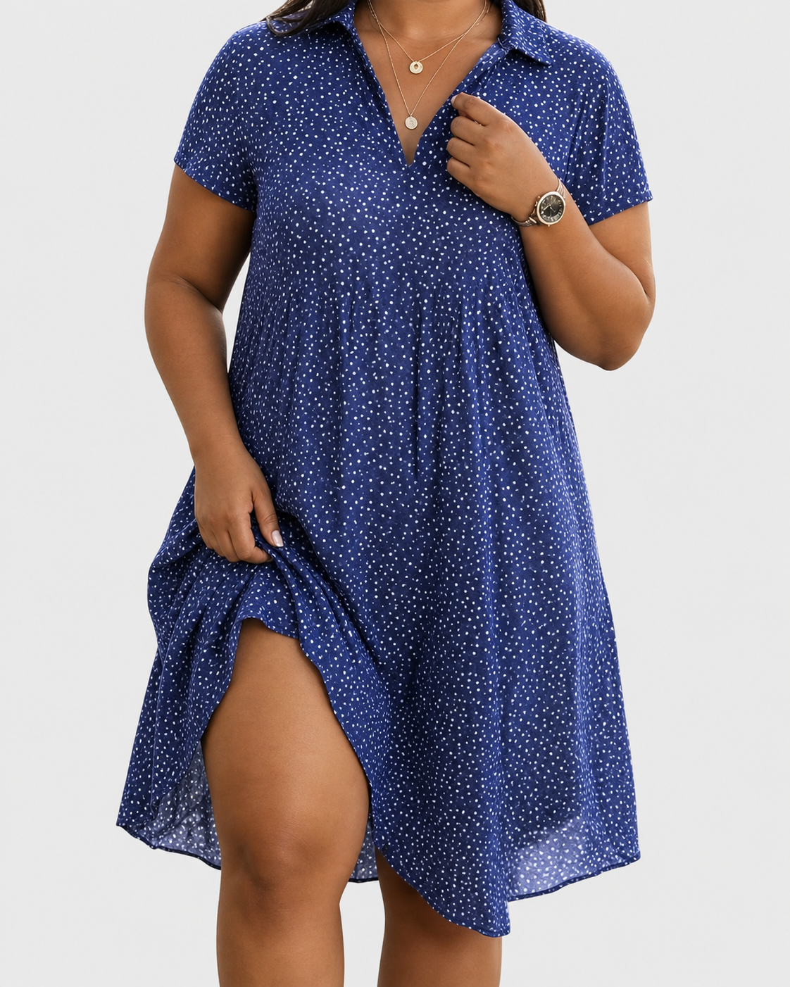 Vestito Donna Scollo a V Comodo con Stampa Leggera