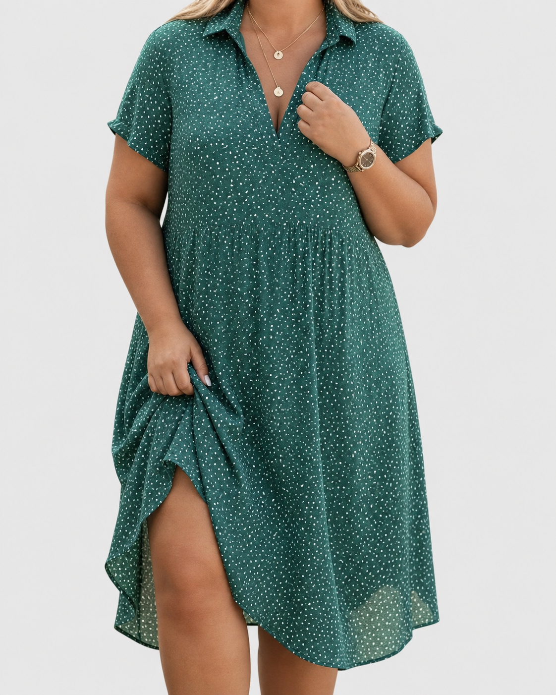 Vestito Donna Scollo a V Comodo con Stampa Leggera