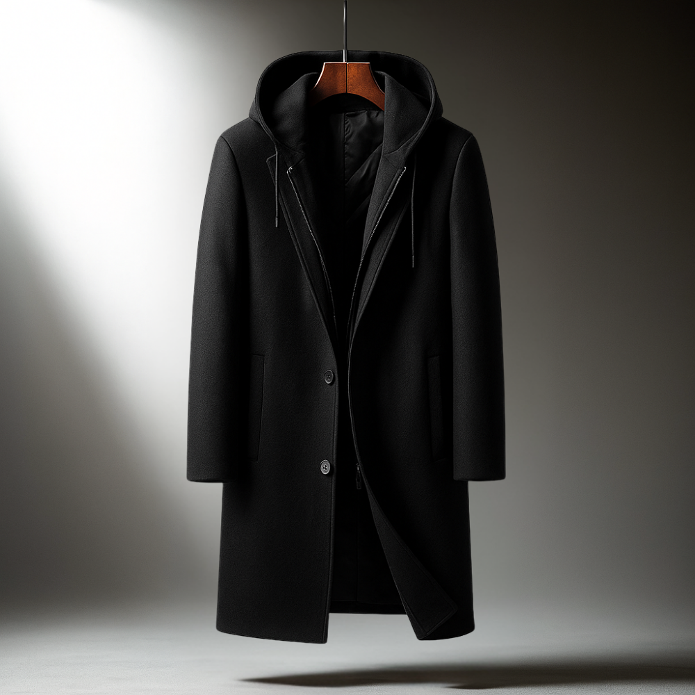 Cappotto Uomo in Misto Lana con Cappuccio