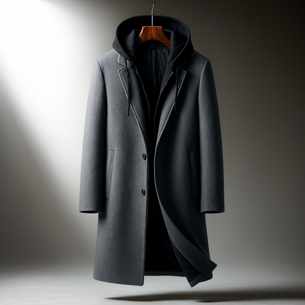 Cappotto Uomo in Misto Lana con Cappuccio