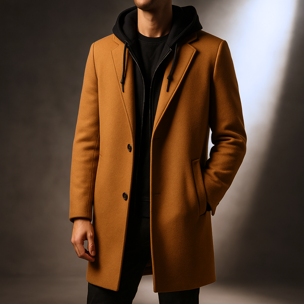 Cappotto Uomo in Misto Lana con Cappuccio