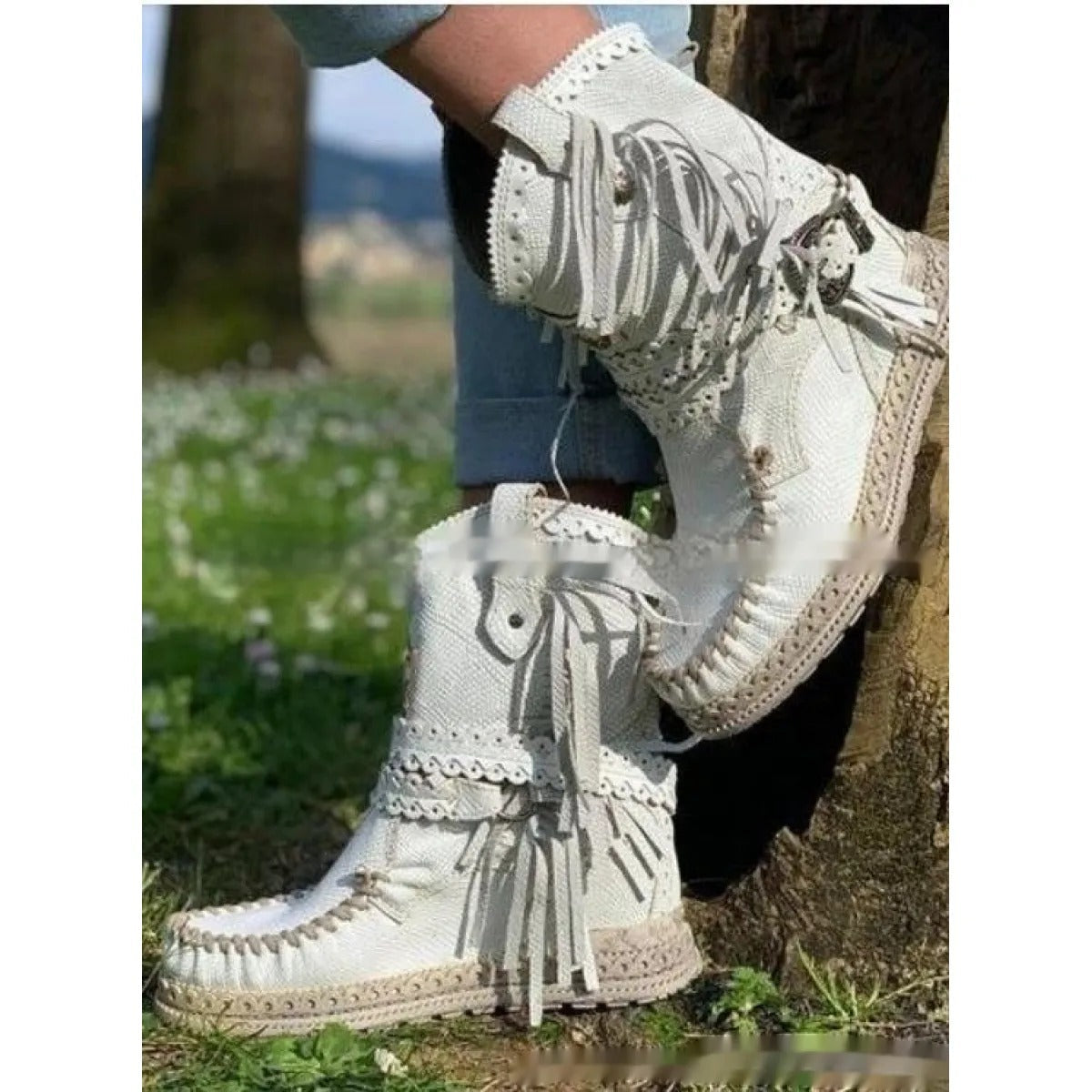 Stivali Western Donna in Camoscio con Frange e Suola Antiscivolo