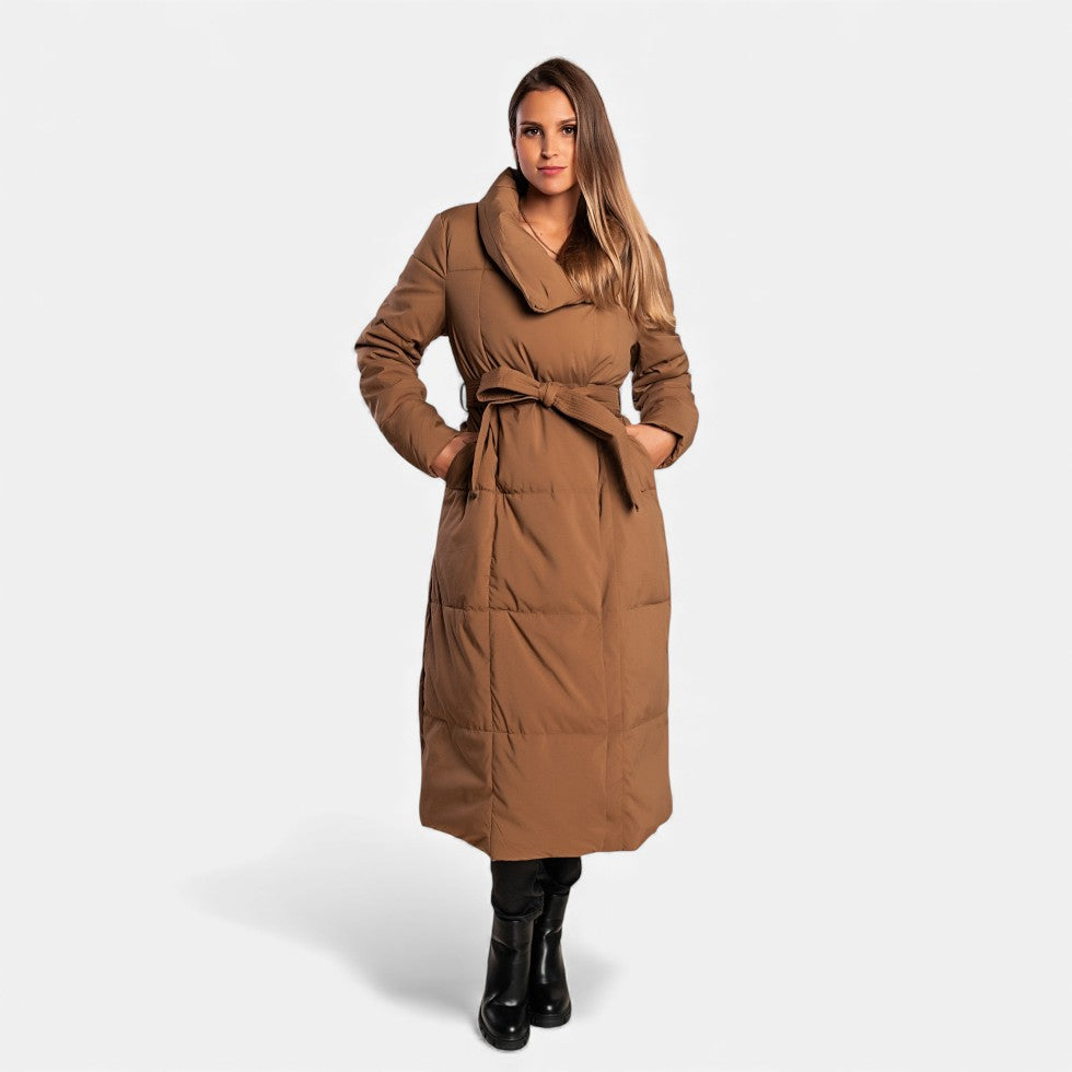 Piumino Lungo Donna Trapuntato con Cintura - Cappotto Invernale