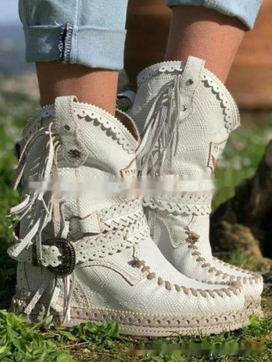Stivali Western Donna in Camoscio con Frange e Suola Antiscivolo