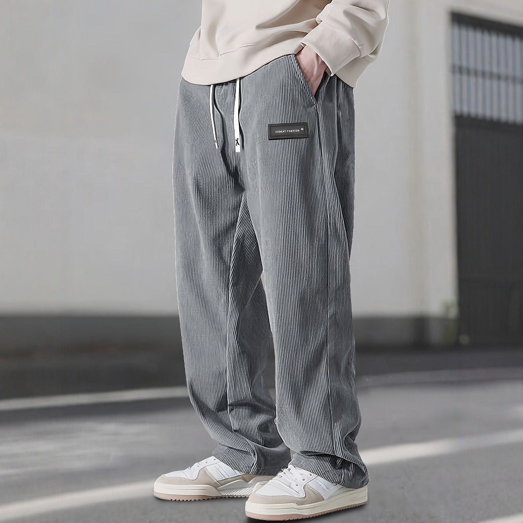 Pantaloni Uomo in Velluto a Coste Larghi con Coulisse e Tasche