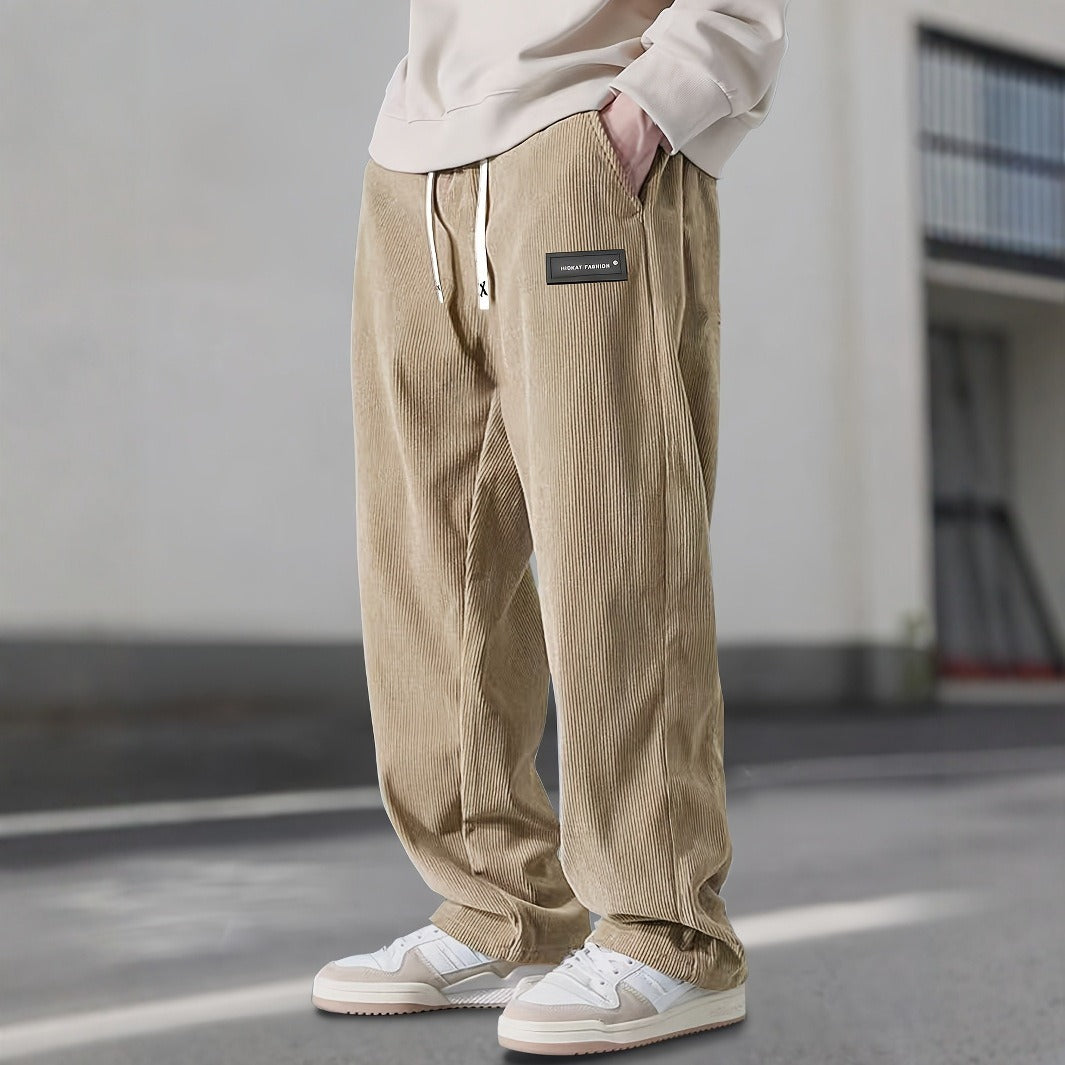 Pantaloni Uomo in Velluto a Coste Larghi con Coulisse e Tasche