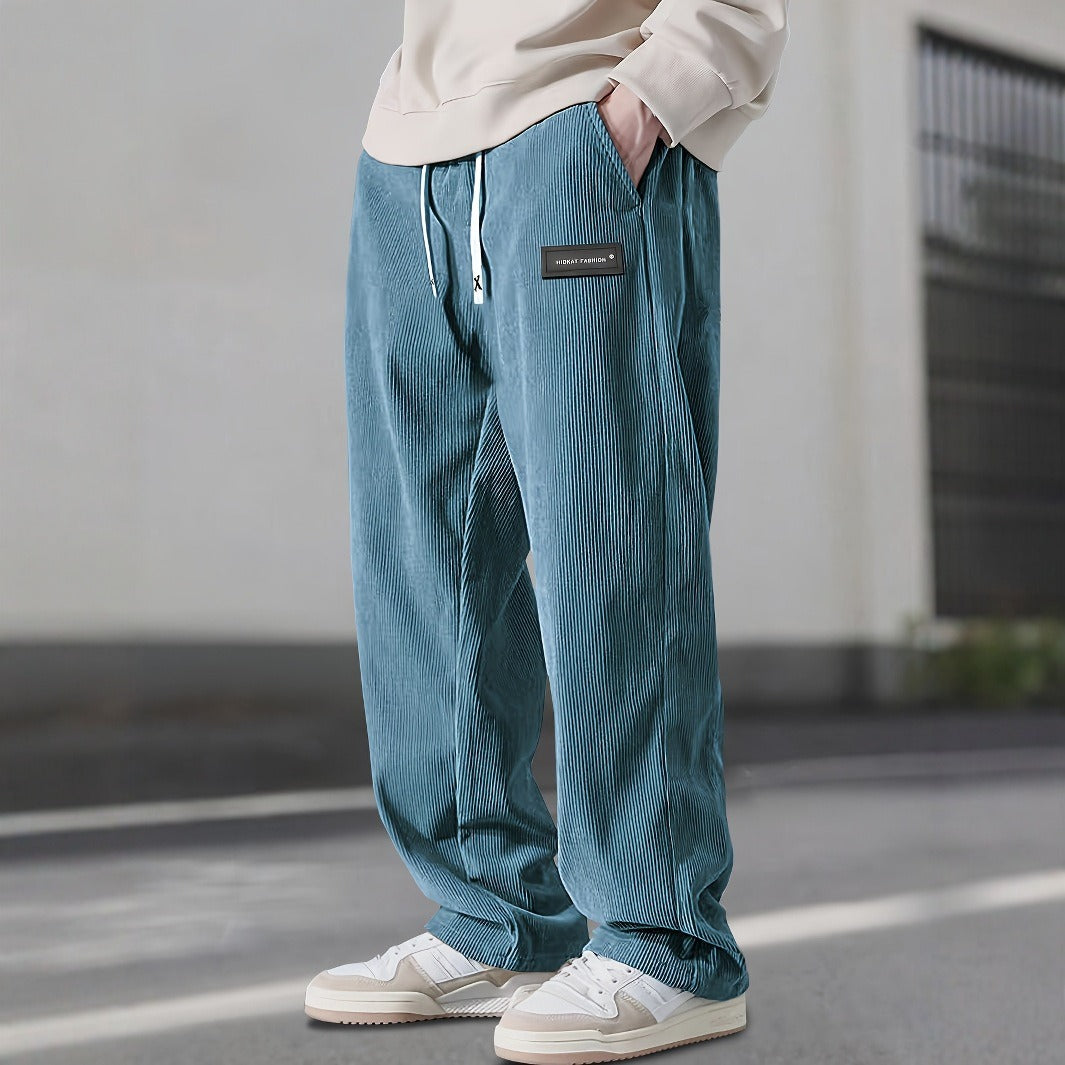Pantaloni Uomo in Velluto a Coste Larghi con Coulisse e Tasche