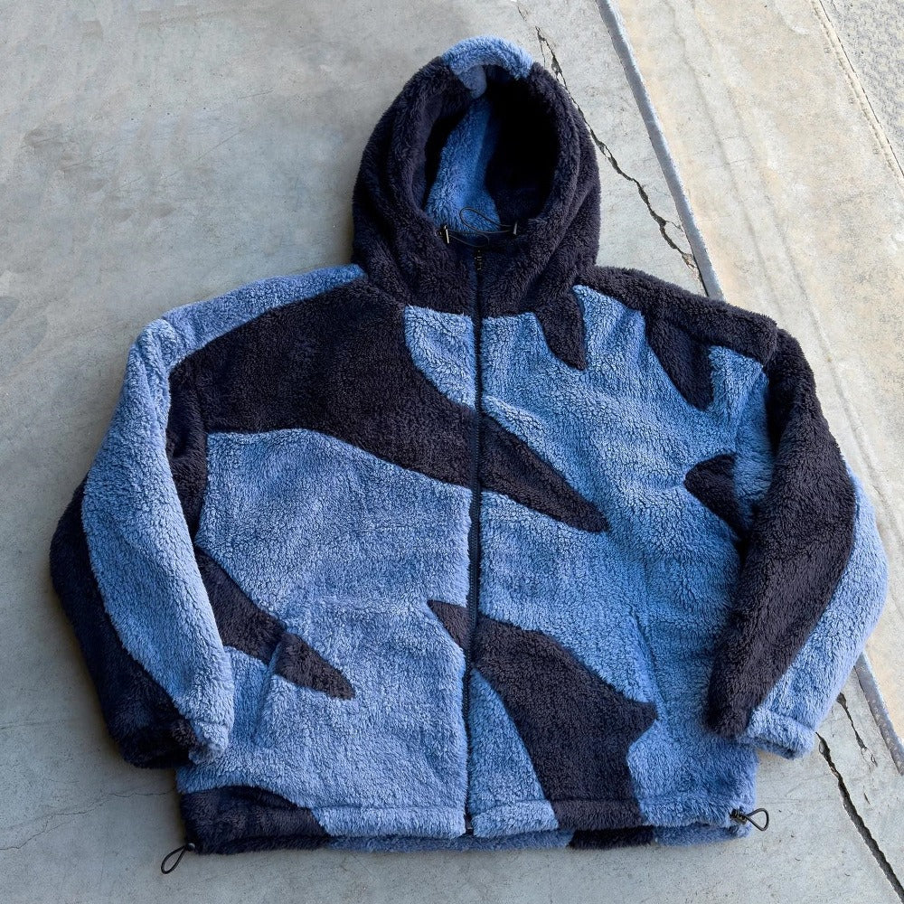 Giacca Uomo in Pile con Cappuccio e Zip Color Block