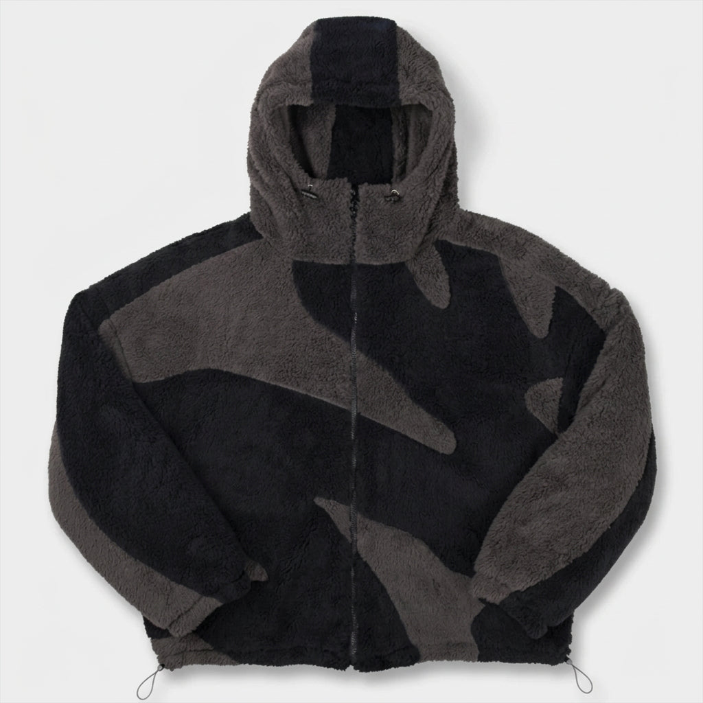 Giacca Uomo in Pile con Cappuccio e Zip Color Block