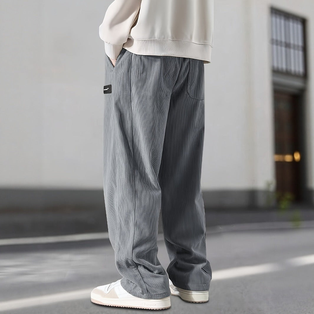 Pantaloni Uomo in Velluto a Coste Larghi con Coulisse e Tasche