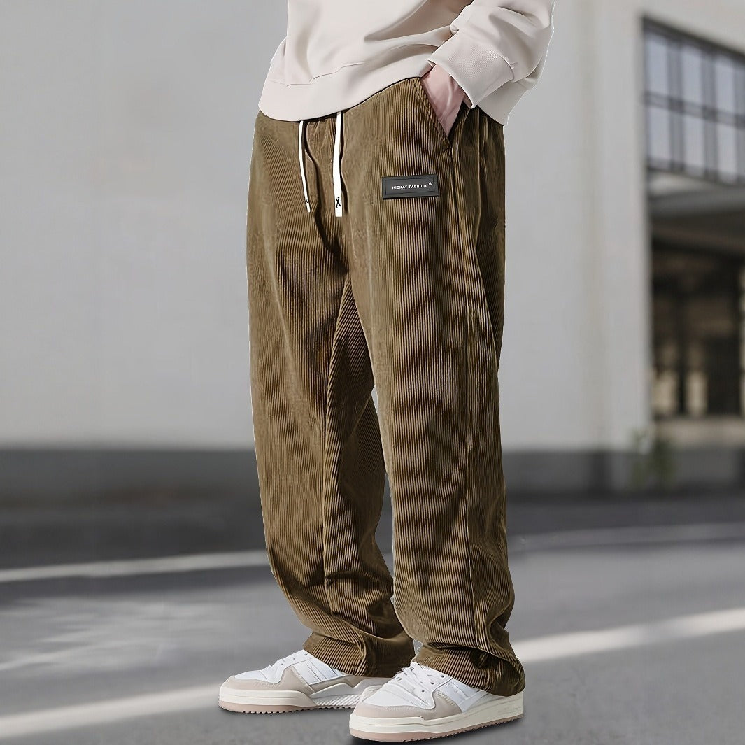Pantaloni Uomo in Velluto a Coste Larghi con Coulisse e Tasche