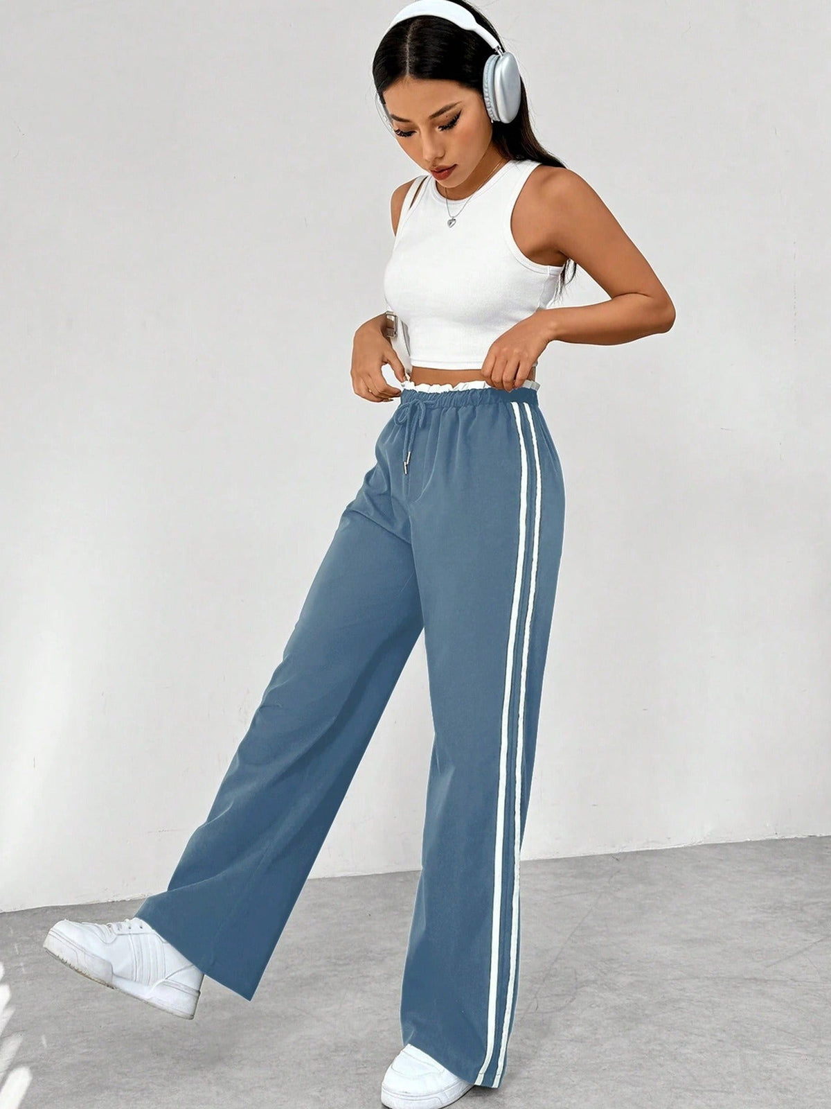 Pantaloni Jogger Donna Vita Alta a Righe Laterali - Tuta Sportiva Casual