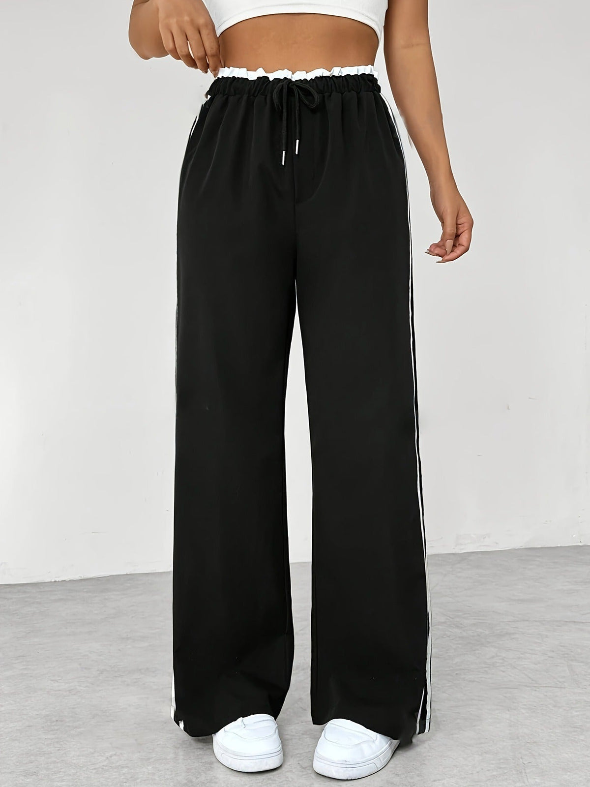 Pantaloni Jogger Donna Vita Alta a Righe Laterali - Tuta Sportiva Casual