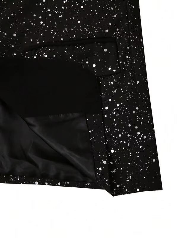 Giacca Elegante Uomo Glitterata con Collo a Scialle in Raso