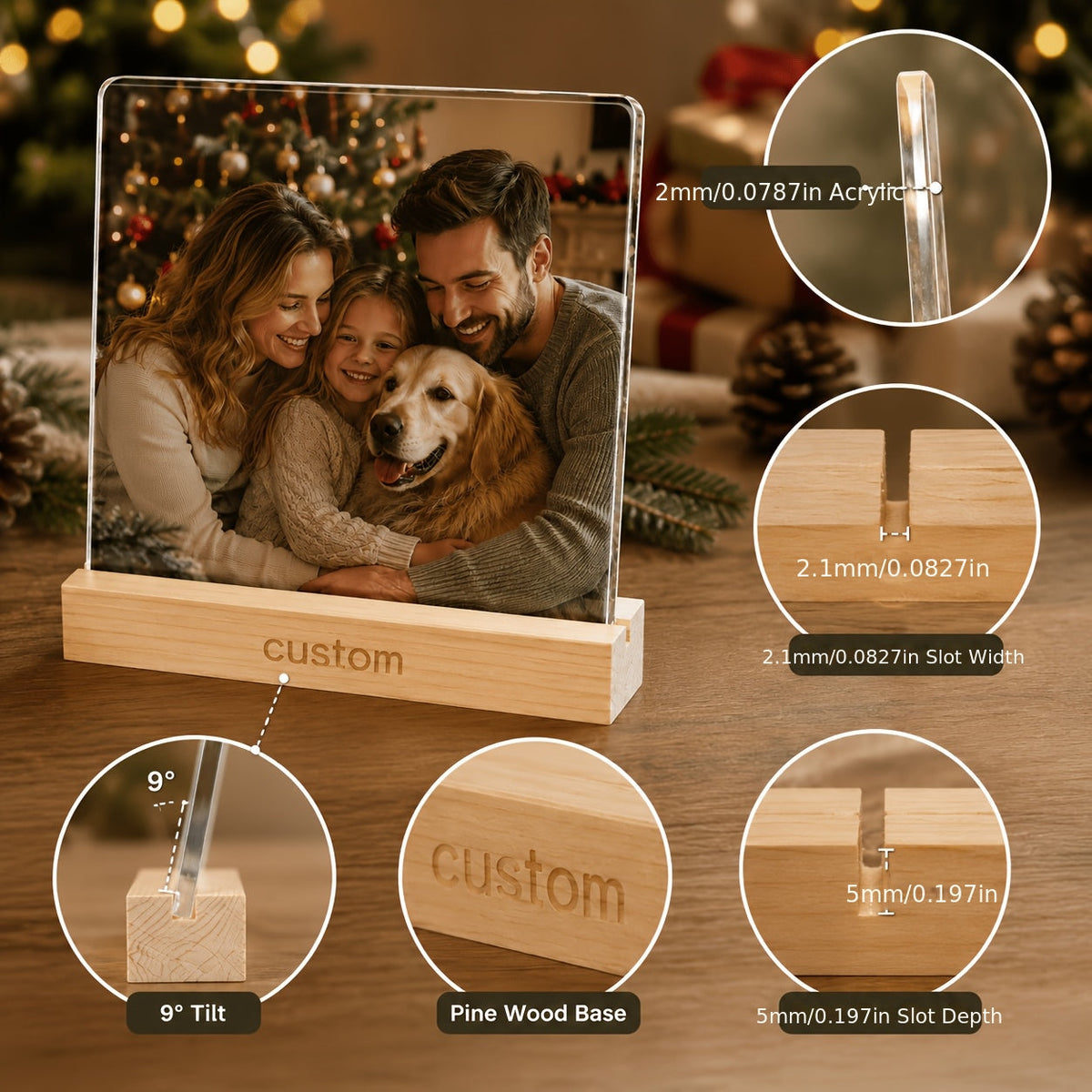 Akrylowa ramka na zdjęcie 10 x 10 cm - personalizowany nadruk Twojego zdjęcia | podstawka z drewna sosnowego - widok produktu 7 | Ionotix